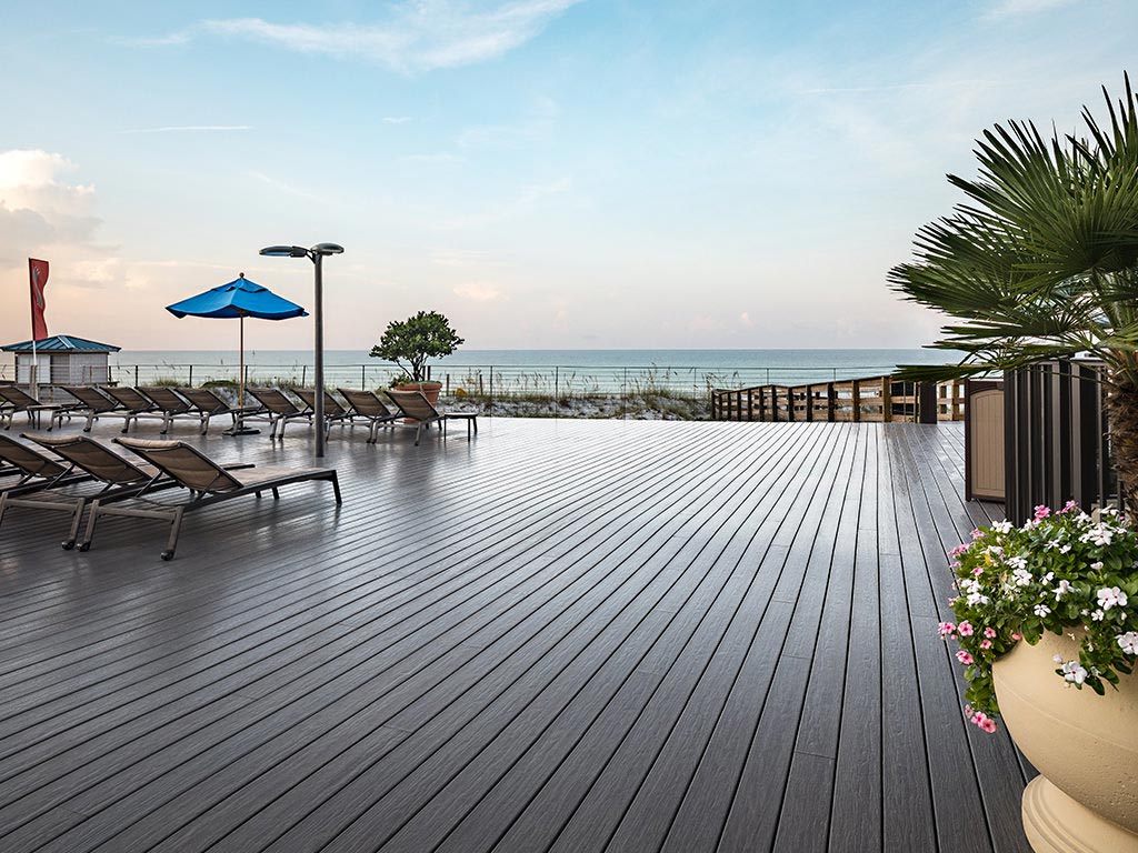 Glossy commercial composite deck overlooking the ocean.