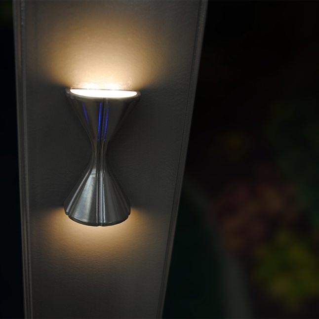 MoistureShield hourglass-shaped deck post light.