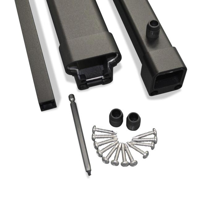 Close view of MoistureShield aluminum hand rail kit, including screws and bit.