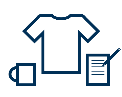 icon-redeem Drawing of a mug, a t-shirt, and a notepad and pen.
