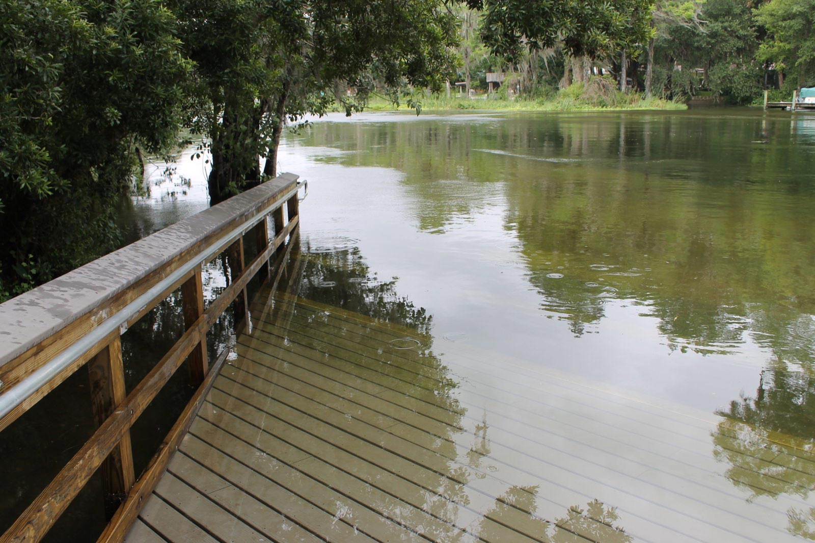 Partially submerged dock made of MoistureShield composite decking.