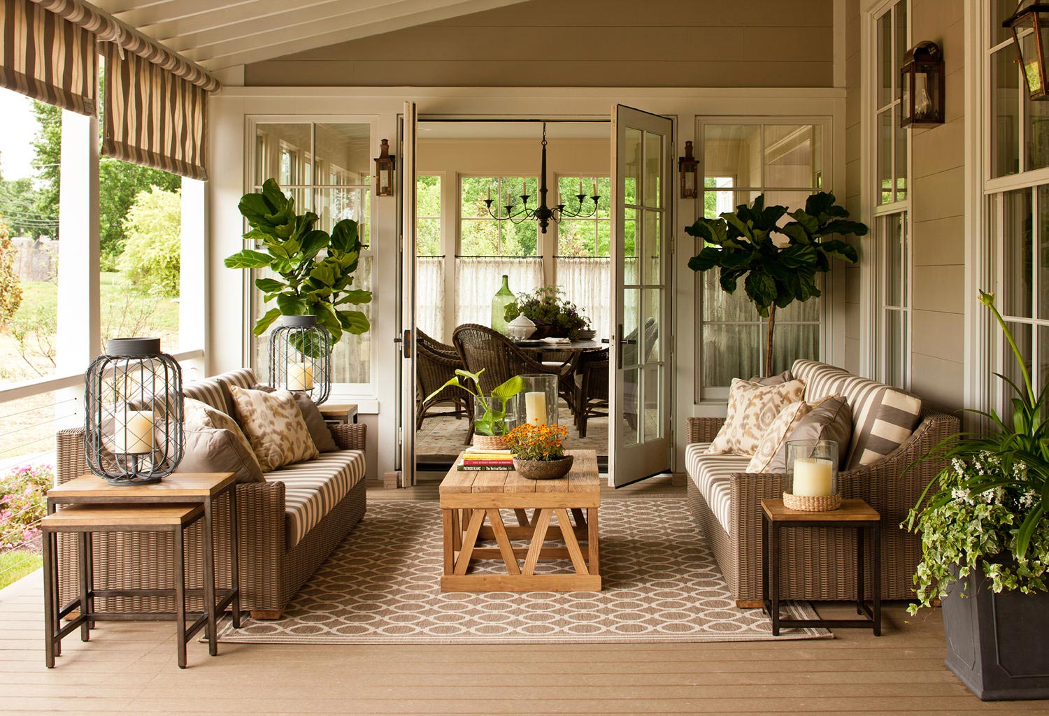 Outdoor patio with deck and furniture