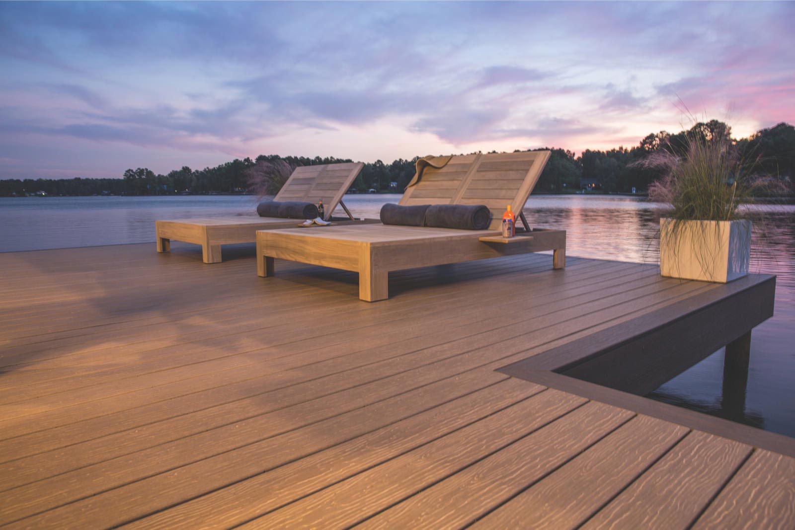 Dock with chairs at dusk