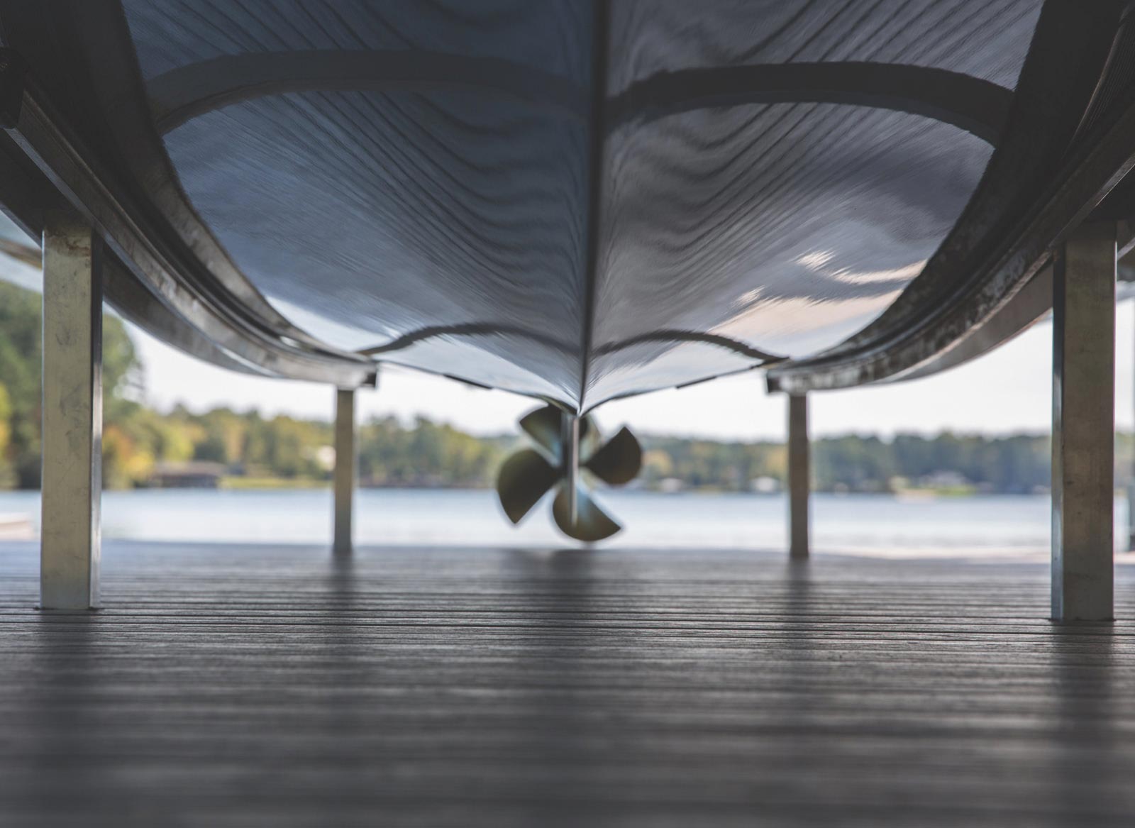 Underside of boat on dock