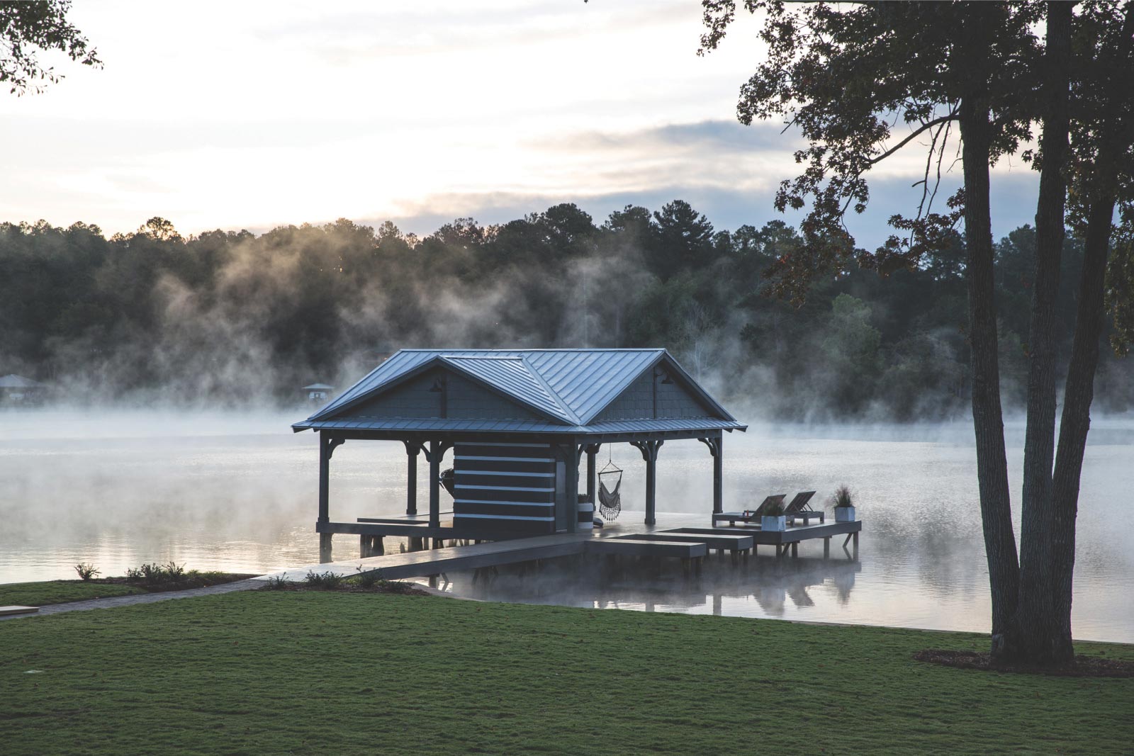 Dock on foggy lake