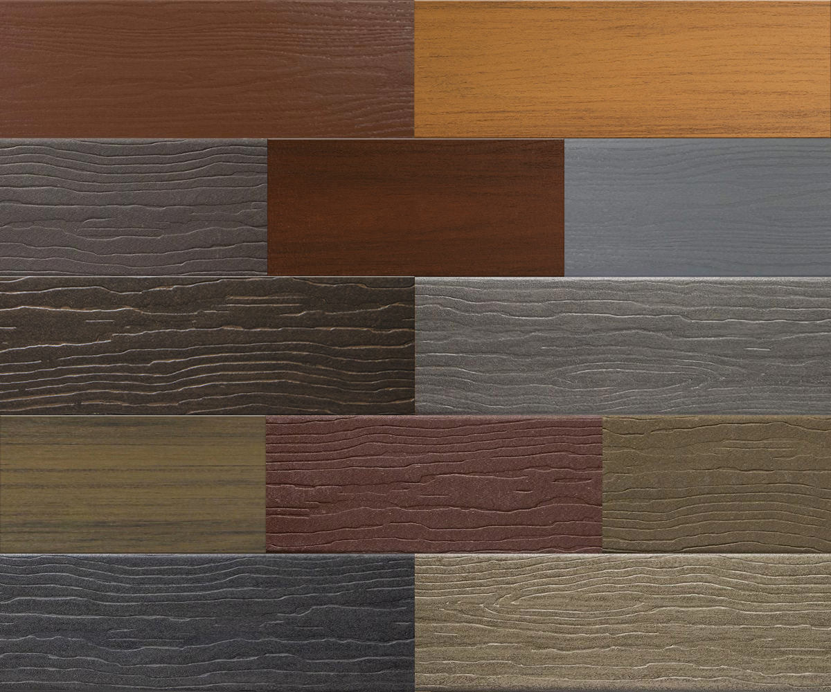 MoistureShield composite decking boards in various colors.
