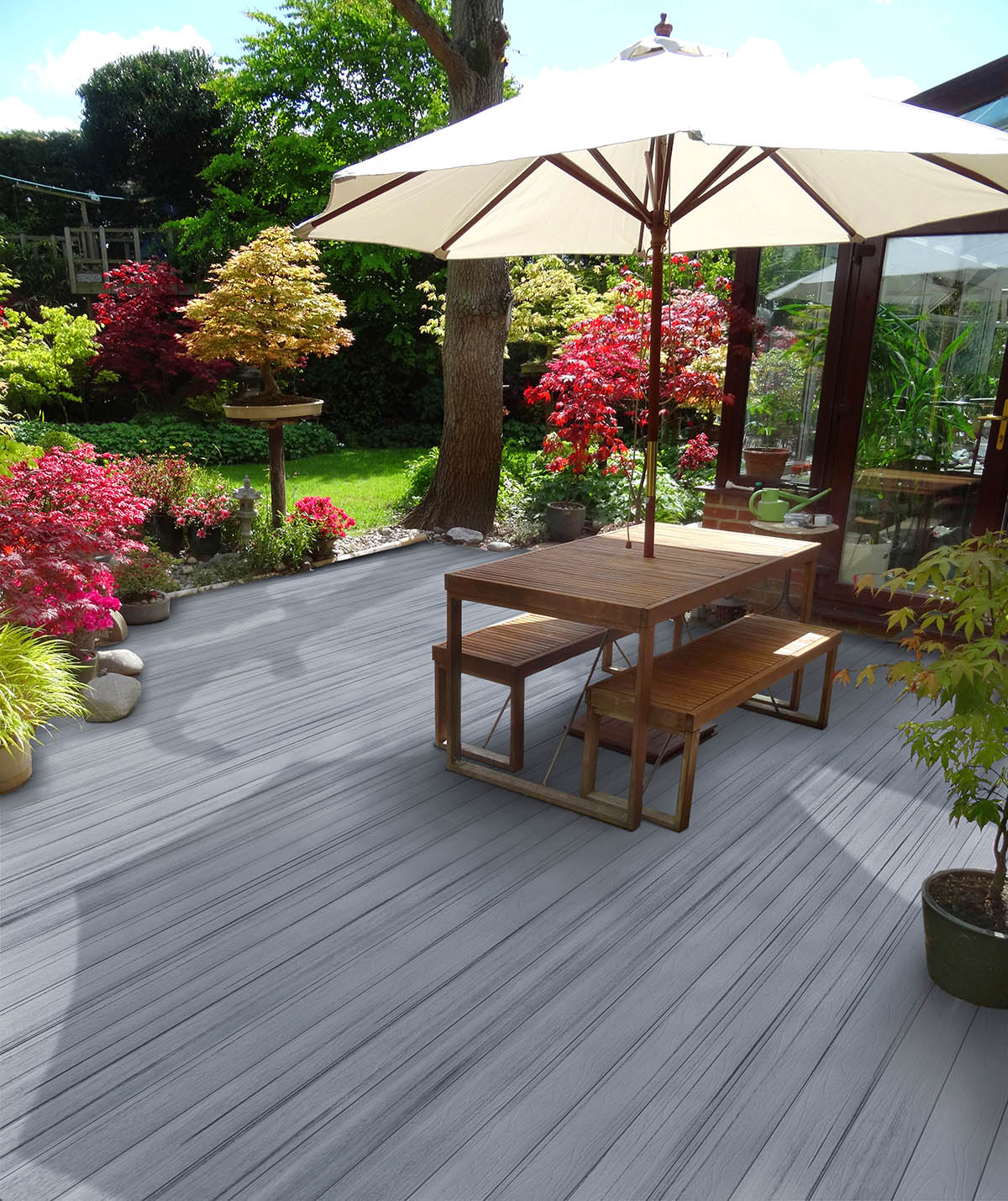 composite wood deck with landscaping